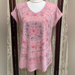STYLE & CO. PINK BEDAZZLED S/S TOP - SZ SMALL